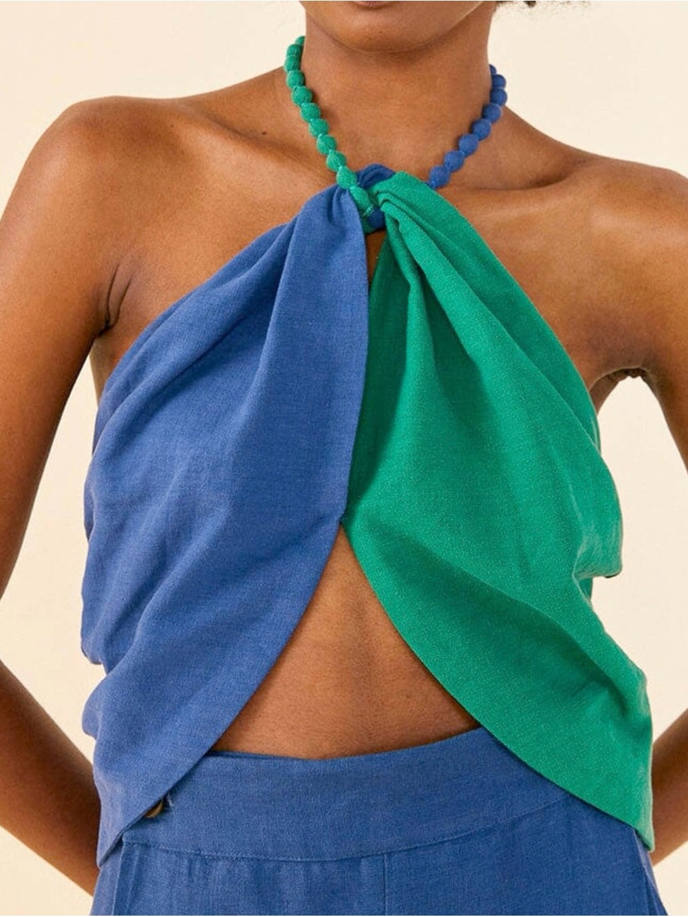 FARM Rio Blue and Green Twist Halter Top